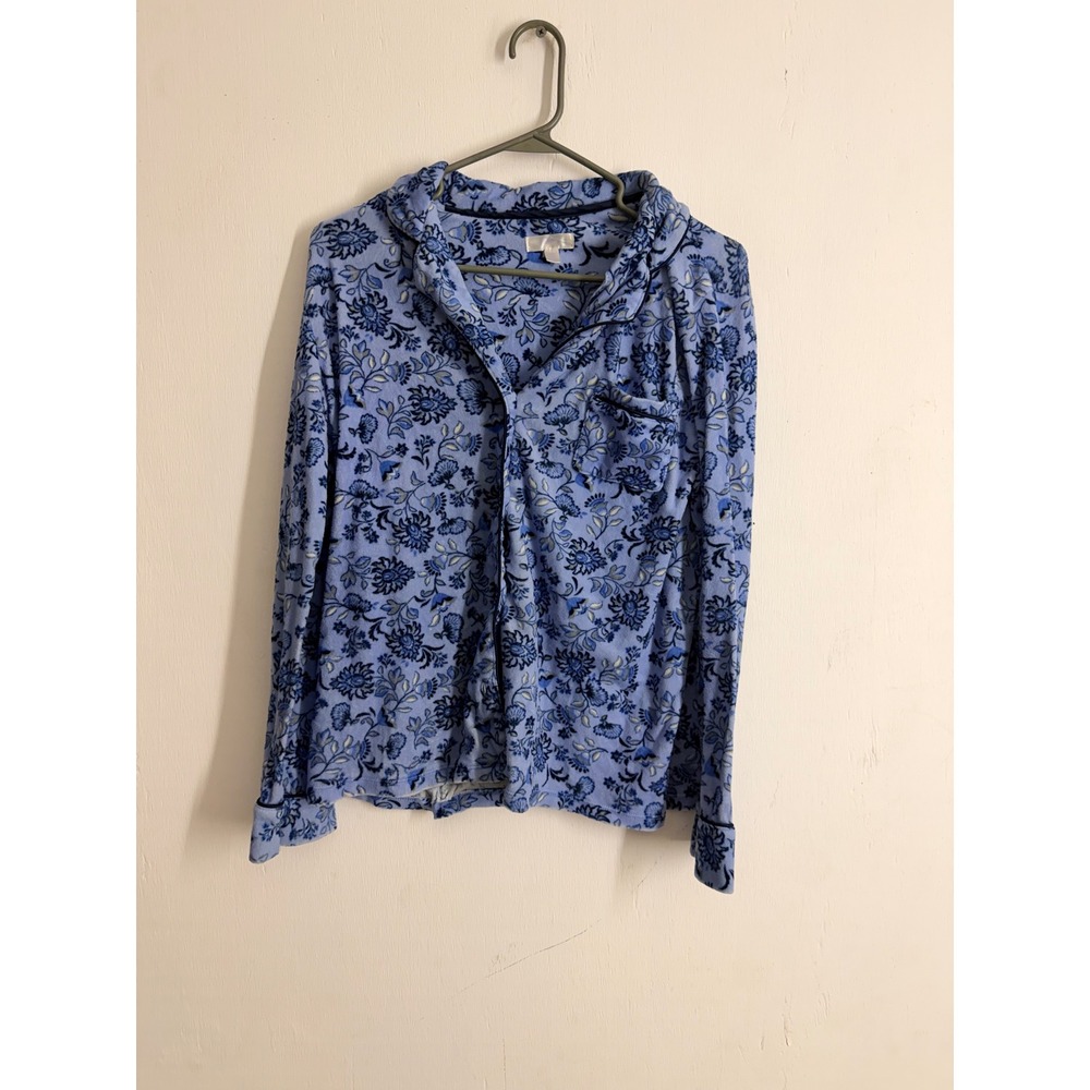 Secret Treasures Blue Floral Pajama Top Button Down Long Sleeve Sleep Shirt S -6